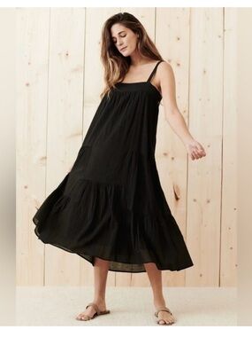 Jenni Kayne Summer Tiered Midi Dress in Black Size Extra Small Like New